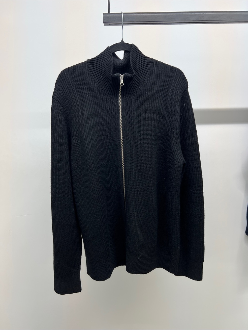 Reigning Champ Black Full-Zip Ribbed Knit Jacket